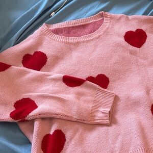 SHEIN Pink Sweater with Red Heart Details